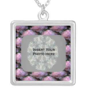 Pink Roses Floral Photo Silver Plated Necklace