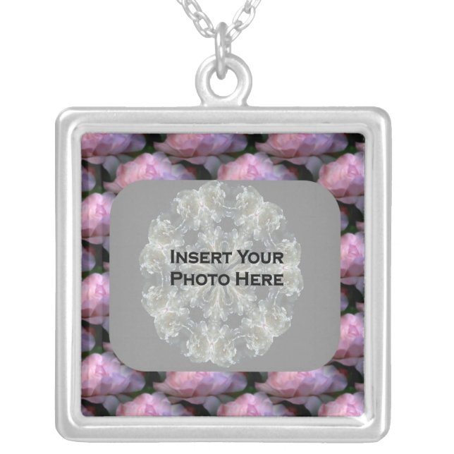 Pink Roses Floral Photo Silver Plated Necklace (Front)