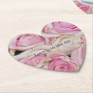 Pink Roses Floral (photography by me) Love Wedding Paper Coaster