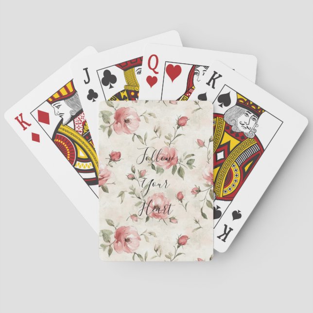 Pink Roses Floral  Poker Cards (Back)