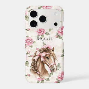 Pink Roses Floral Pretty Horse Pink Bow iPhone 17 Pro Case