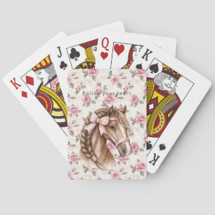 Pink Roses Floral Pretty Horse Pink Bow Poker Cards