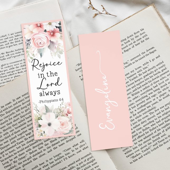 Pink Roses Floral Religious Bible Verse Custom Bookmarks (Creator Uploaded)
