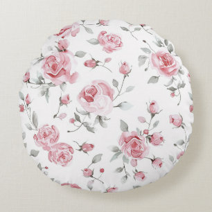 Pink Roses Floral Round Pillow