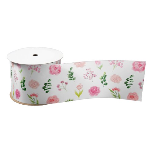 Pink Roses Floral Satin Ribbon