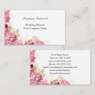 Pink Roses Floral Small Business  Business Card