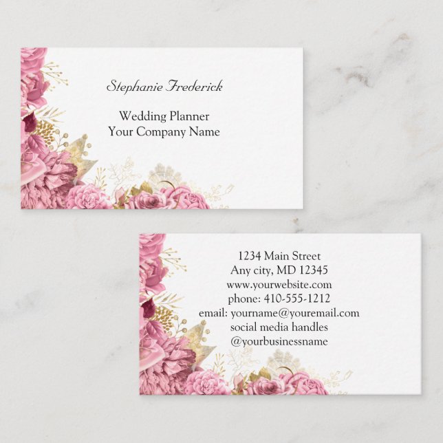 Pink Roses Floral Small Business  Business Card (Front/Back)
