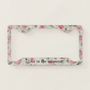 Pink Roses Floral Sparkle License Plate Frame