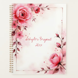 Pink Roses Floral Spiral-bound Botanical Print Planner