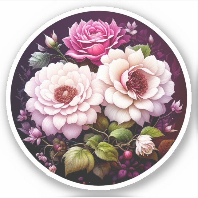 Pink Roses Floral  Sticker (Front)