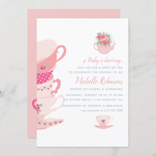 Pink Roses Floral Tea Party Baby Shower Invitation