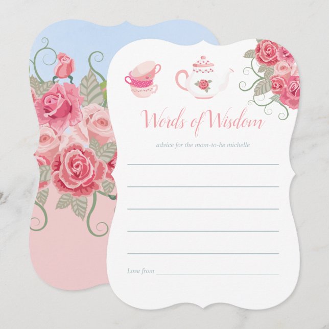 Pink Roses Floral Tea Party Baby Shower Mom Advice Invitation (Front/Back)