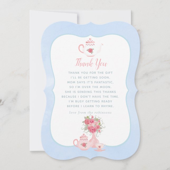 Pink Roses Floral Tea Party Baby Shower Thank You (Front)