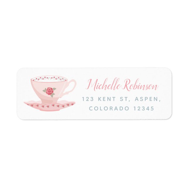 Pink Roses Floral Tea Party Label (Front)