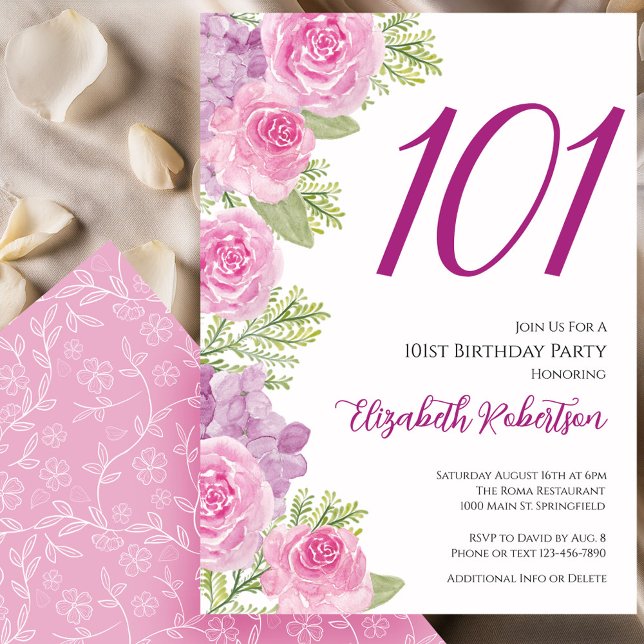 Pink Roses Floral Template 101st Birthday (Creator Uploaded)