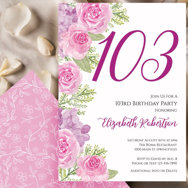 Pink Roses Floral Template 103rd Birthday (Creator Uploaded)