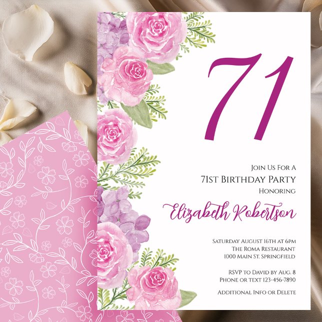 Pink Roses Floral Template 71st Birthday (Creator Uploaded)