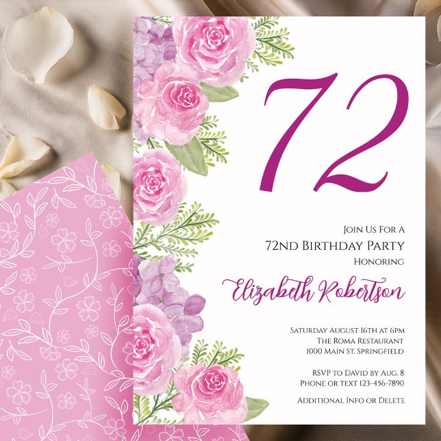 Pink Roses Floral Template 72nd Birthday (Creator Uploaded)