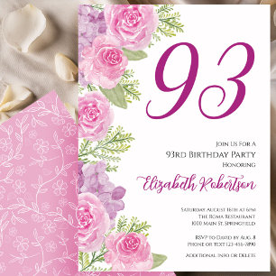 Pink Roses Floral Template 93rd Birthday