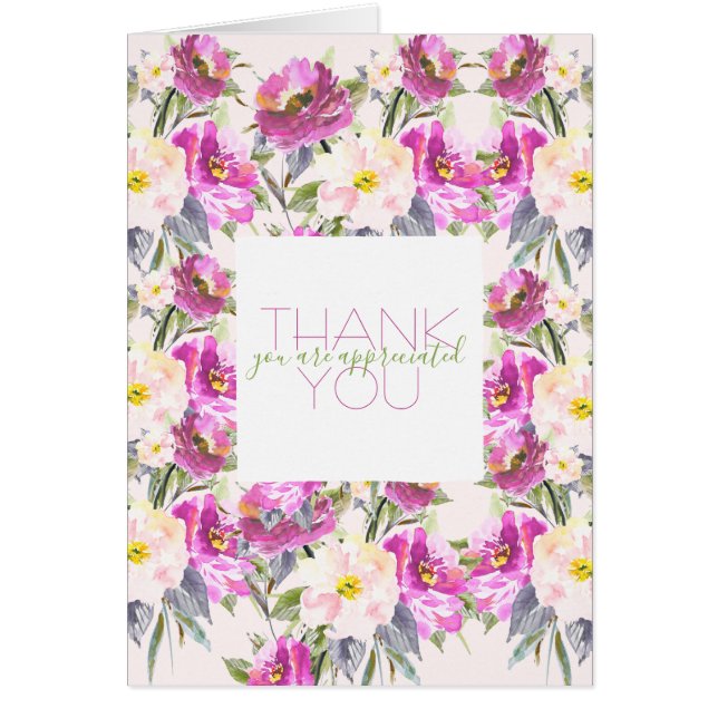 Pink Roses Floral Thank You Cards (Front)