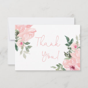 Pink roses floral thank you note card
