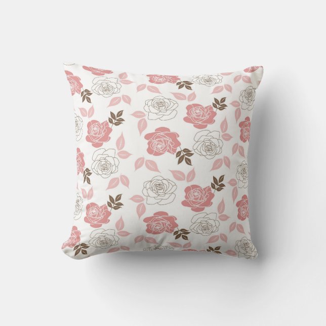 Pink Roses Floral Throw Pillow (Front)