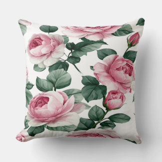 Pink Roses Floral Throw Pillow