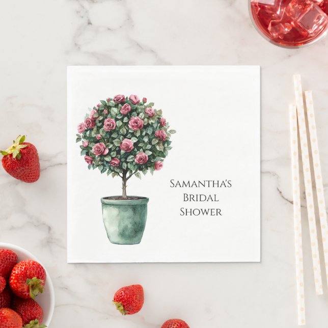 Pink Roses Floral Tree Bridal Shower Napkins (Insitu)