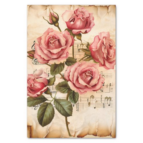 Pink roses floral vintage music sheet ephemera