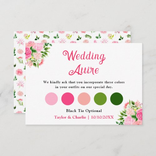 Pink Roses Floral Wedding Attire Dress Code Enclosure Card