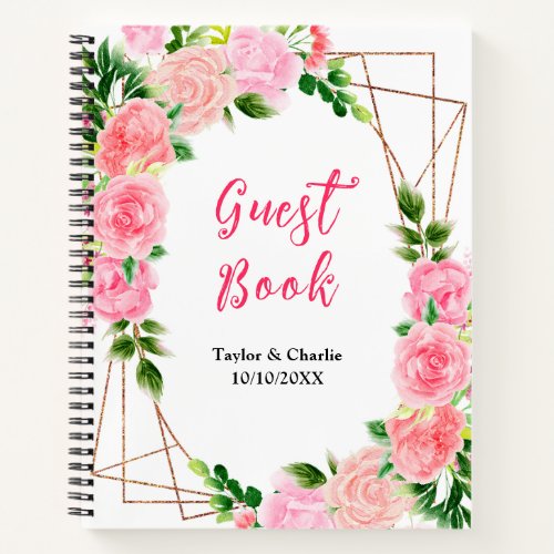 Pink Roses Floral Wedding Guest Book