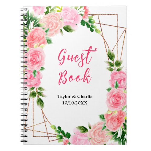 Pink Roses Floral Wedding Guest Book