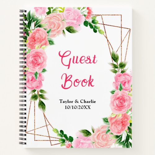 Pink Roses Floral Wedding Guest Book