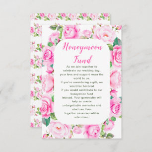 Pink Roses Floral Wedding honeymoon Fund Enclosure Card