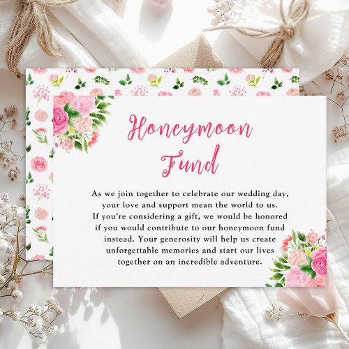 Pink Roses Floral Wedding Honeymoon Fund Enclosure Card