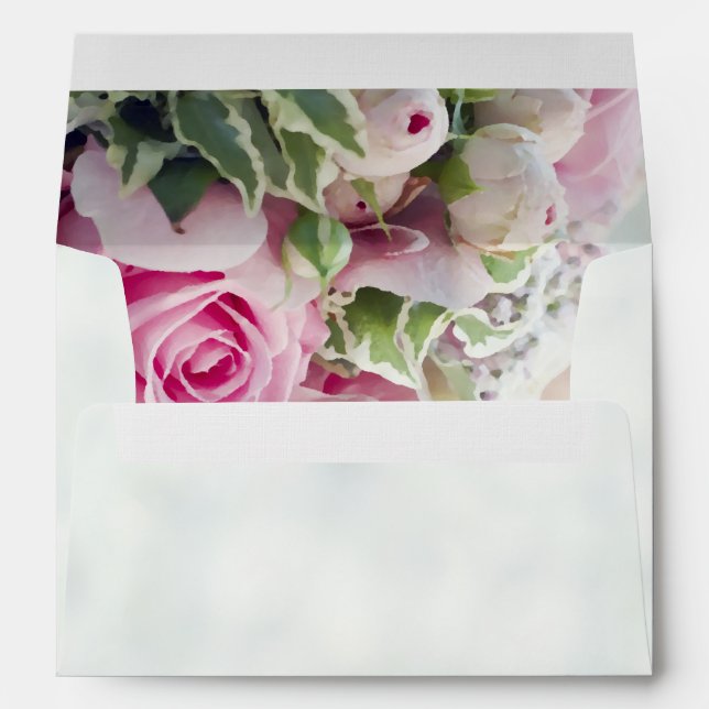 Pink Roses Floral Wedding Invitation Envelope (Back (Bottom))