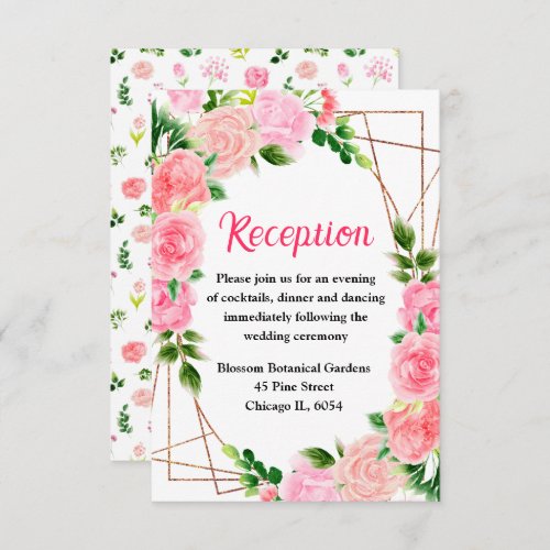 Pink Roses Floral Wedding Reception Enclosure Card