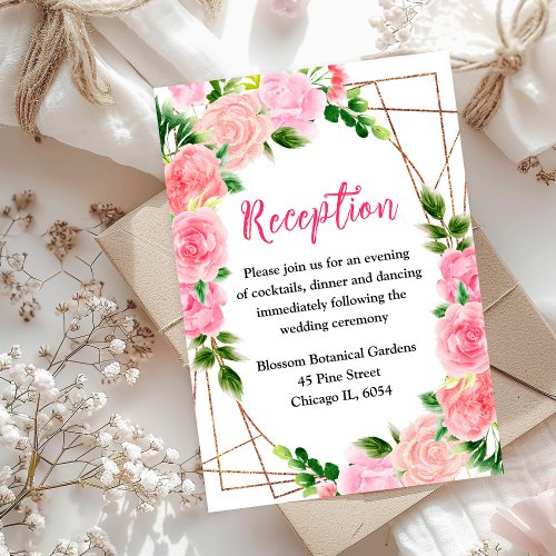 Pink Roses Floral Wedding Reception Enclosure Card