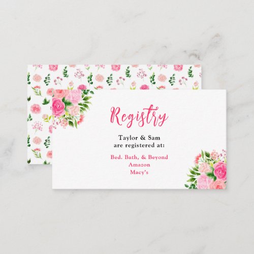 Pink Roses Floral Wedding Registry Enclosure Card