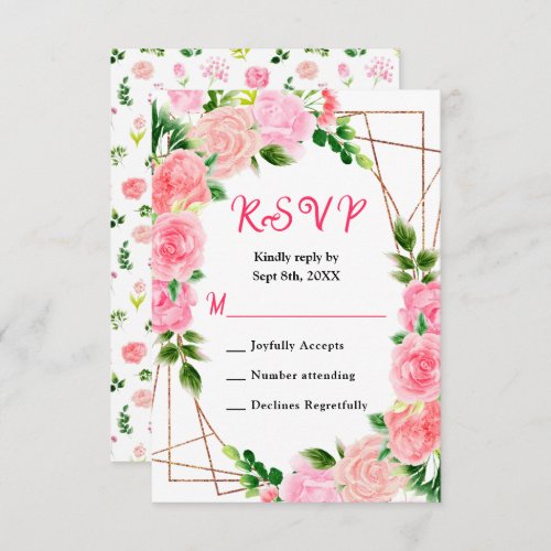 Pink Roses Floral Wedding RSVP Card