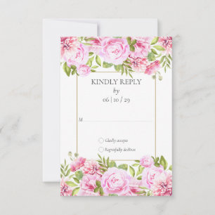 Pink Roses Floral Wedding RSVP Card