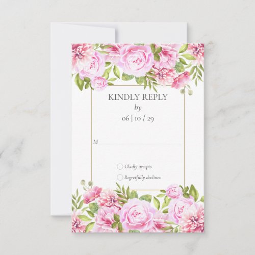 Pink Roses Floral Wedding  RSVP Card