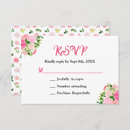 Pink Roses Floral Wedding RSVP Card