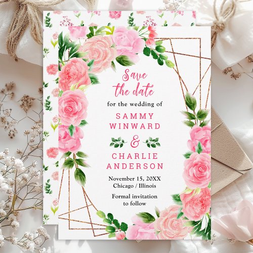 Pink Roses Floral Wedding Save The Date