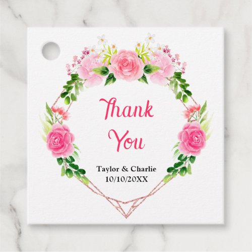 Pink Roses Floral Wedding Thank You Favor Tags