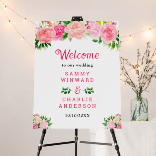 Pink Roses Floral Wedding Welcome Sign