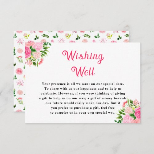 Pink Roses Floral Wedding Wishing Well Enclosure Card