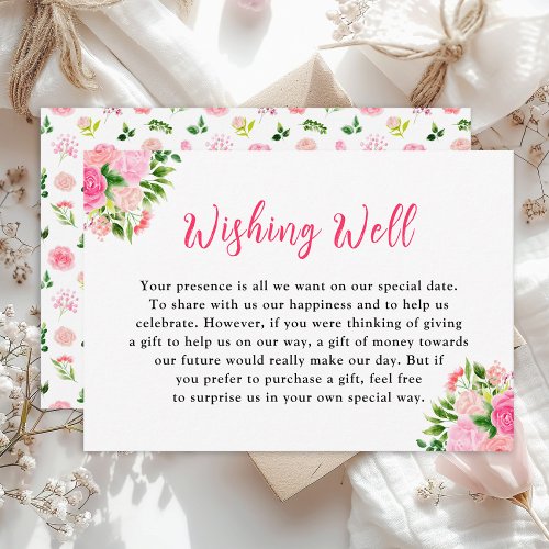 Pink Roses Floral Wedding Wishing Well Enclosure Card