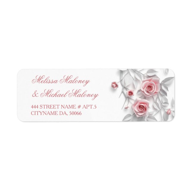  Pink Roses Floral White |  Wedding Label (Front)