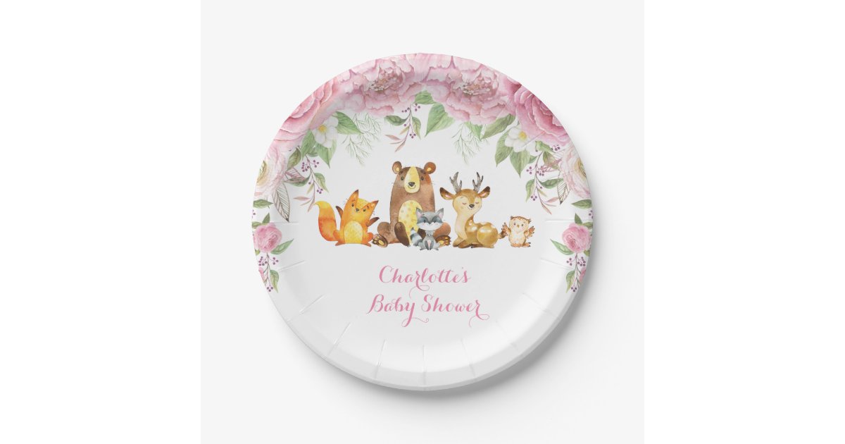 Pink Roses Floral Woodland Baby Shower 7 Plate Zazzle Com